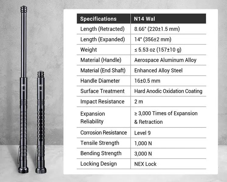 Bâton matraque télescopique Nextorch NEX Walker 14’’ NYCTALOPE