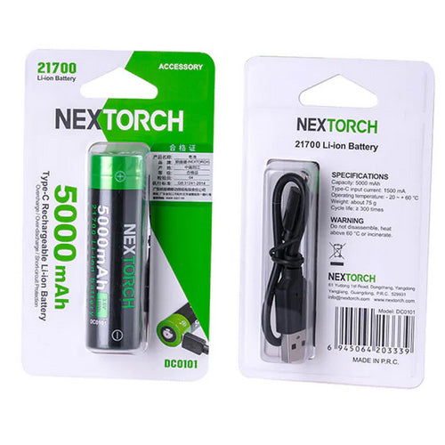 Batterie Nextorch 21700 - 5000mAh 3.6V protégée Li-ion USB-C NYCTALOPE
