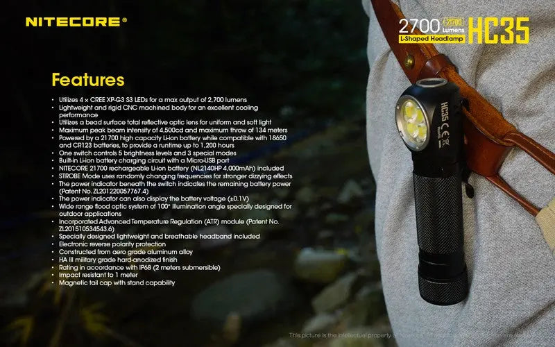 Lampe Frontale Nitecore HC35 – 2700 Lumens NYCTALOPE