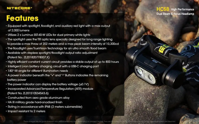 Lampe Frontale Nitecore HC68 Rechargeable – 2000 Lumens NYCTALOPE