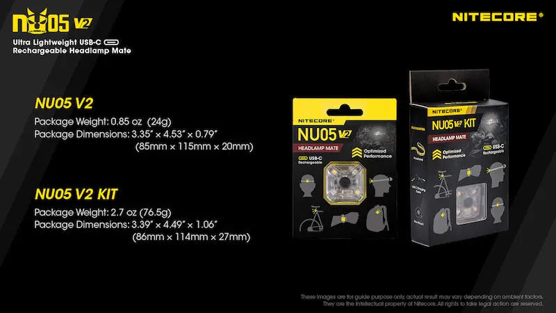 Lampe Frontale Nitecore NU05V2 KIT – 40 Lumens NYCTALOPE