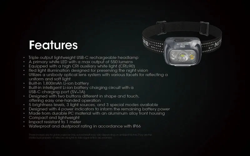 Lampe Frontale Nitecore NU31 – 550 Lumens NYCTALOPE