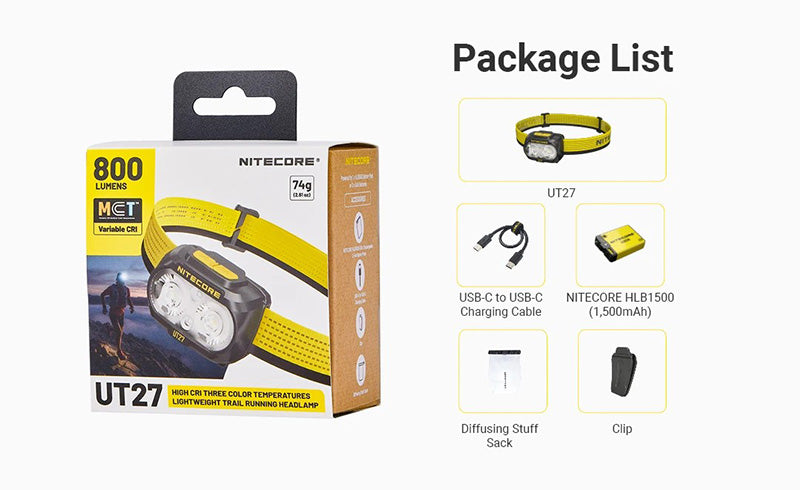 Lampe Frontale Nitecore UT27 PRO - 800 Lumens livrée avec 2 batteries HLB1500 - version 2025 NYCTALOPE