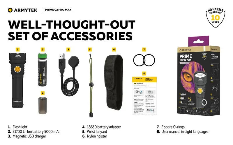 Lampe Torche Armytek Prime C2 PRO MAX V4 Magnet USB – 4000/3720 Lumens NYCTALOPE