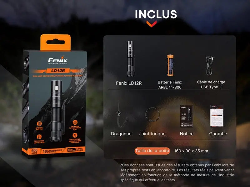 Lampe Torche Fenix LD12R - 600 Lumens - rechargeable NYCTALOPE