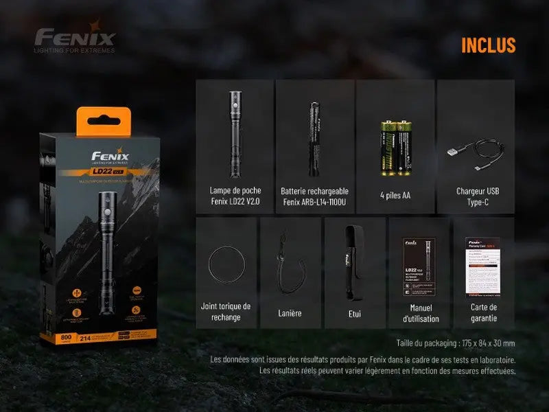 Lampe Torche Fenix LD22 V2.0 – 800 Lumens NYCTALOPE