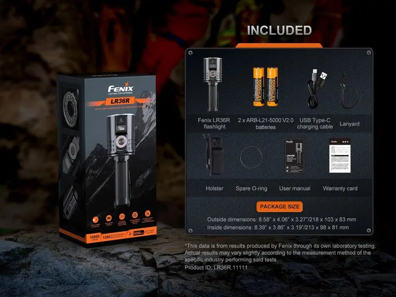 Lampe Torche Laser Fenix LR36R - 10000 Lumens LED + 350 Lumens LEP - Longue portée 1260 mètres NYCTALOPE