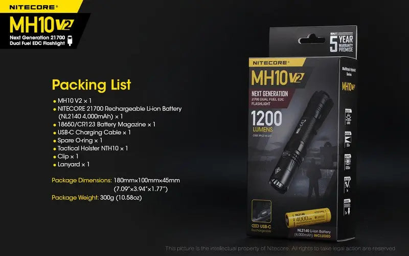 Lampe Torche Nitecore MH10V2 – 1200 Lumens - Rechargeable NYCTALOPE