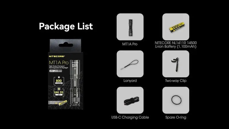 Lampe Torche Nitecore MT1A PRO - 800 Lumens NYCTALOPE
