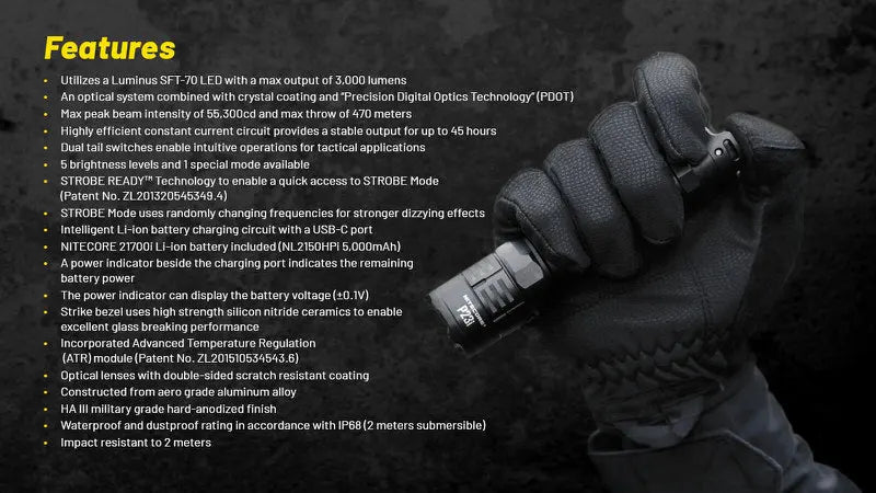 Lampe Torche Nitecore P23i – 3000 Lumens NYCTALOPE