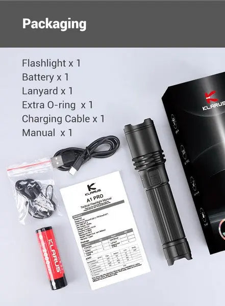 Lampe Torche Rechargeable Klarus A1 PRO – 1300 Lumens NYCTALOPE