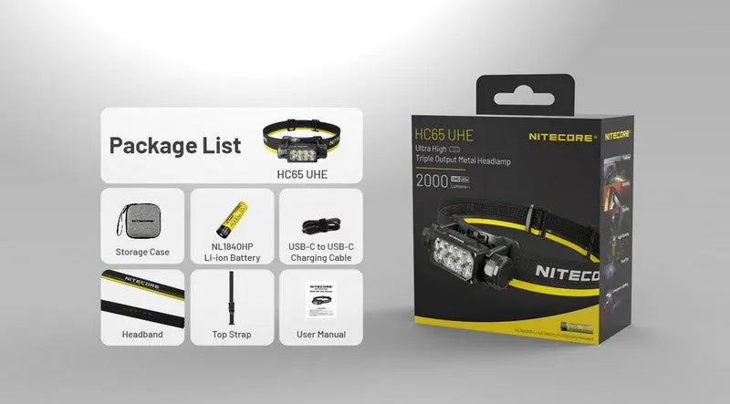 Lampe frontale Nitecore HC65 UHE - 2000 Lumens - Rechargeable USB-C - Lumière rouge NYCTALOPE