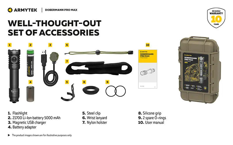 Lampe torche Armytek Dobermann Pro Max 3000 Lumens - Batterie 21700 Li-Ion 5000mAh NYCTALOPE