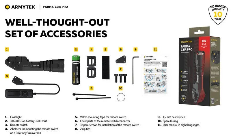 Lampe torche tactique Armytek Parma C2iR Pro 1250 Lumens + Infrarouge NYCTALOPE