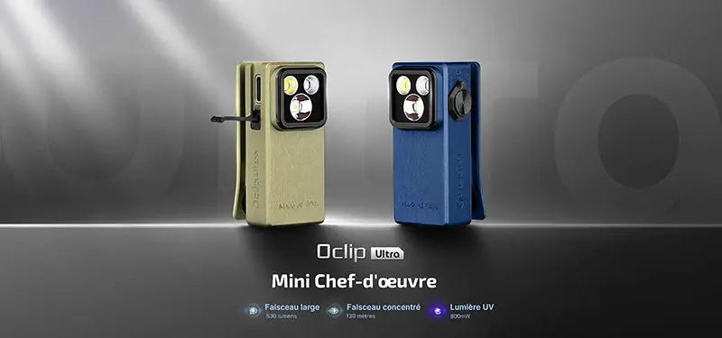 Olight Oclip Ultra - 530 Lumens - Mini lampe à clip avec faisceau large, concentré et UV NYCTALOPE