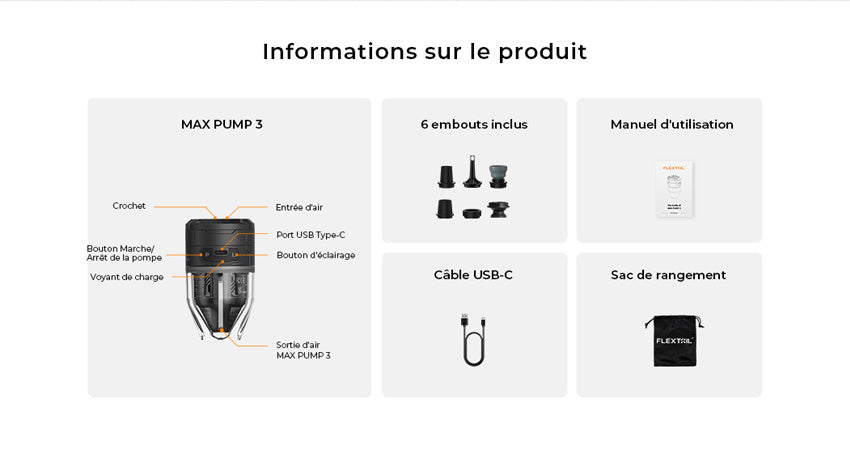 Olight FLEXTAIL MAX PUMP 3 – Mini pompe à air portable 3-en-1 avec lanterne 300 lm, rechargeable USB-C