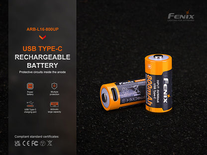 Batterie Fenix 16340 Li-ion 800mAh - ARB-L16-800UP - Micro USB  NYCTALOPE  
