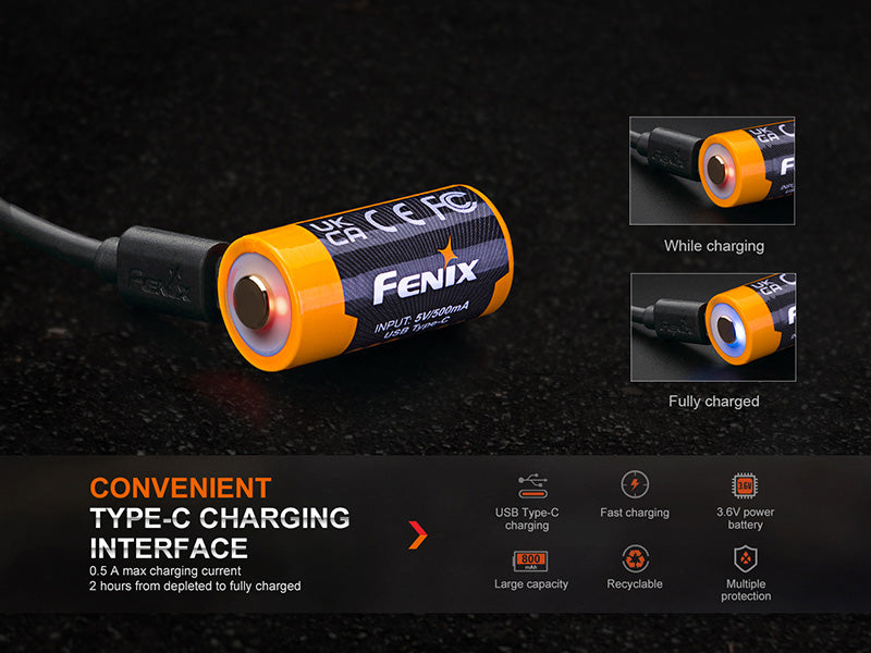 Batterie Fenix 16340 Li-ion 800mAh - ARB-L16-800UP - Micro USB  NYCTALOPE  