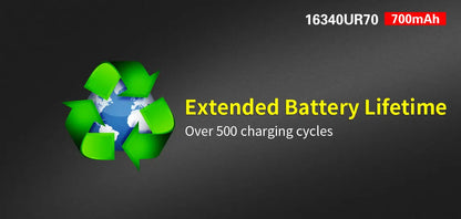 Batterie Klarus 16340UR70 Rechargeable Micro-USB - 700mAh 3.7V protégée Li-ion - NYCTALOPE
