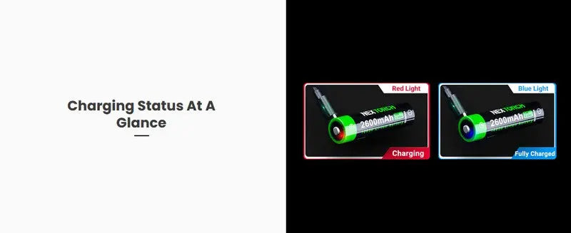 Batterie Nextorch 18650 - 2600mAh 3.6V protégée Li-ion USB-C  NYCTALOPE  
