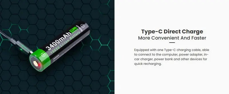 Batterie Nextorch 18650 - 3400mAh 3.6V protégée Li-ion USB-C - NYCTALOPE