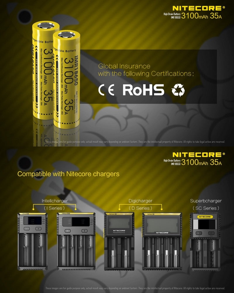 Batterie Nitecore IMR 18650 3100mAh 3.7V 35A  NYCTALOPE  