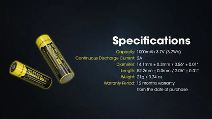 Batterie Nitecore NL1410 14500 - 1000mAh 3.7V protégée Li-ion  NYCTALOPE  