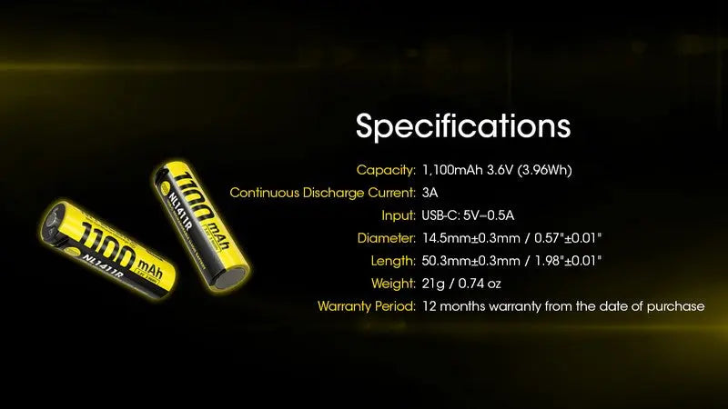 Batterie Nitecore NL1411R 14500 - 1100mAh rechargeable en USB-C  NYCTALOPE  