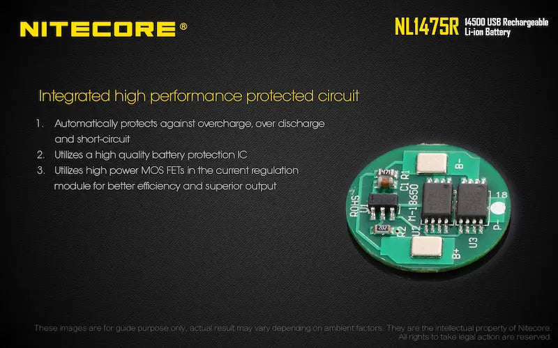 Batterie Nitecore NL1475R rechargeable - 750mAh - 3.6V protégée Li-ion  NYCTALOPE  