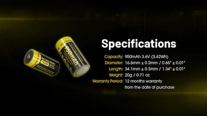 Batterie Nitecore NL169 rechargeable – 950mAh 3.6V protégée Li-ion  NYCTALOPE  