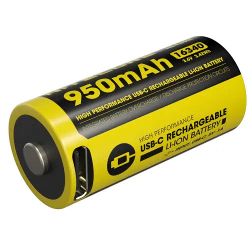 Batterie Nitecore NL169R 16340 rechargeable USB-C - 950mAh 3.6V protégée Li-ion - RCR123  NYCTALOPE  