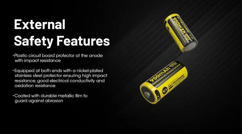 Batterie Nitecore NL169R 16340 rechargeable USB-C - 950mAh 3.6V protégée Li-ion - RCR123  NYCTALOPE  