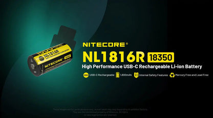 Batterie Nitecore NL1816R 18350 rechargeable USB-C - 1600mAh 3.6V protégée Li-ion  NYCTALOPE  