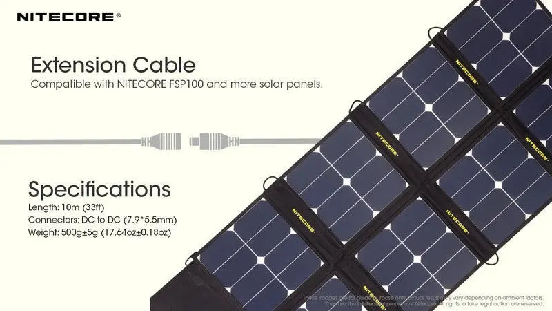 Câble d’extension Nitecore pour panneau solaire FSP100 – 10 Mètres  NYCTALOPE  