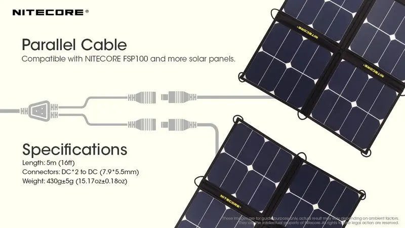 Câble parallèle Nitecore pour panneau solaire FSP100 – 5 Mètres double sorties  NYCTALOPE  