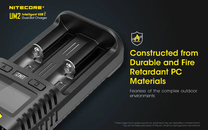 Chargeur Nitecore Intelligent USB UM2 pour batteries Li-ion, IMR, LifePO4, Ni-MH, Ni-Cd  NYCTALOPE  