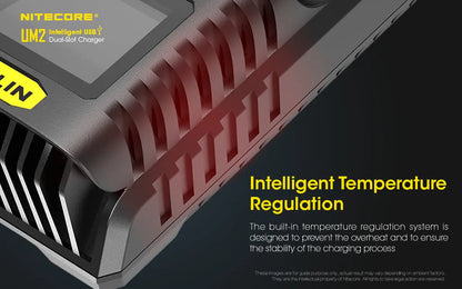 Chargeur Nitecore Intelligent USB UM2 pour batteries Li-ion, IMR, LifePO4, Ni-MH, Ni-Cd  NYCTALOPE  