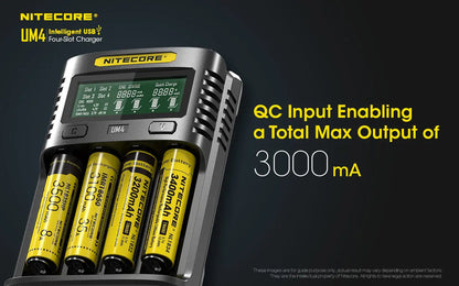 Chargeur Nitecore Intelligent USB UM4 pour batteries Li-ion, IMR, LifePO4, Ni-MH, Ni-Cd  NYCTALOPE  