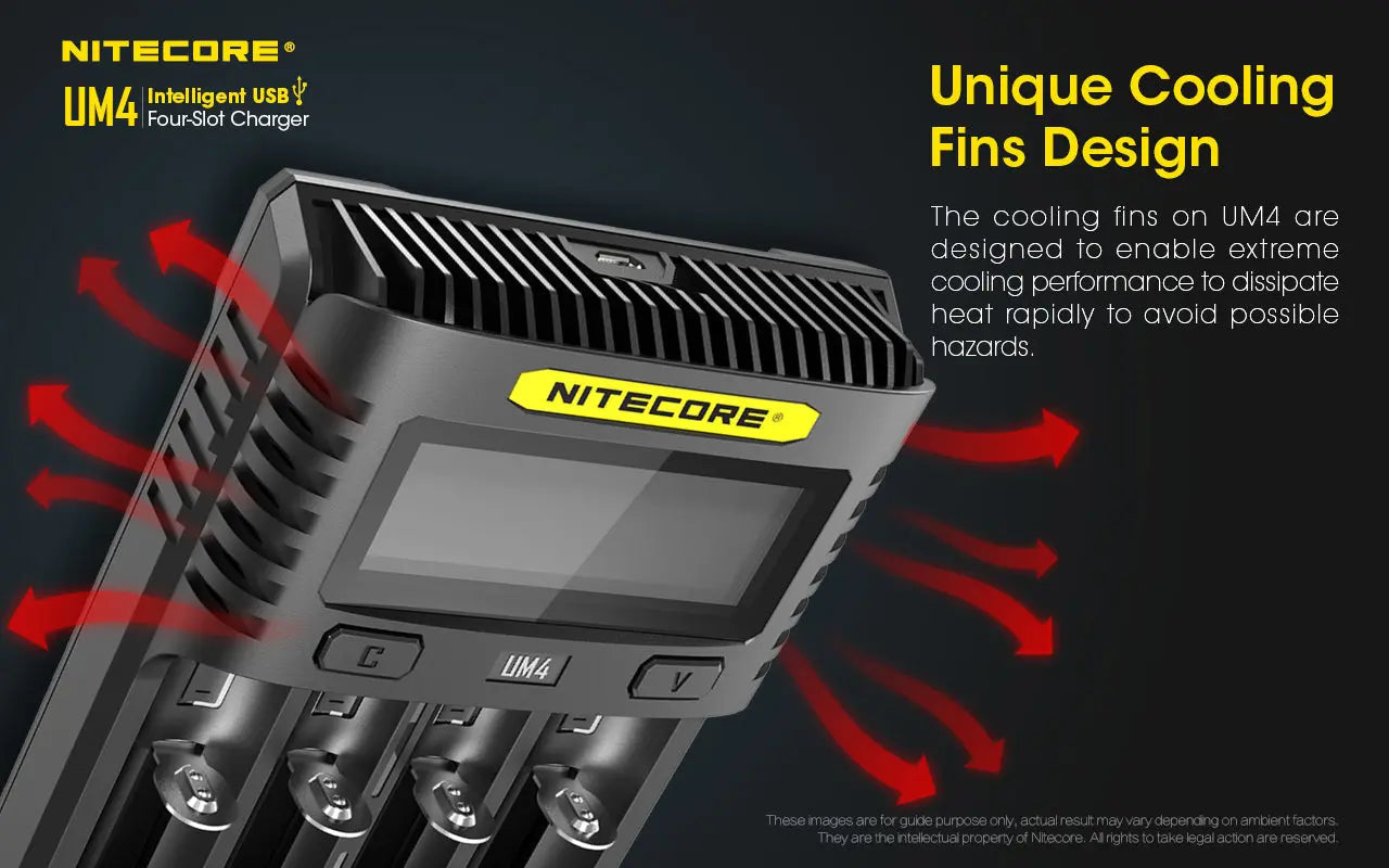 Chargeur Nitecore Intelligent USB UM4 pour batteries Li-ion, IMR, LifePO4, Ni-MH, Ni-Cd  NYCTALOPE  