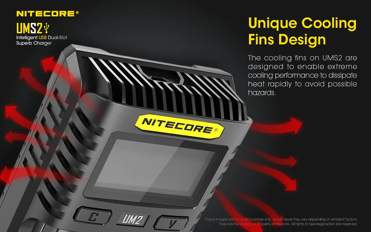 Chargeur Nitecore UMS2 pour batteries li-ion, IMR, LiFePO4, Ni-MH, Ni-Cd  NYCTALOPE  