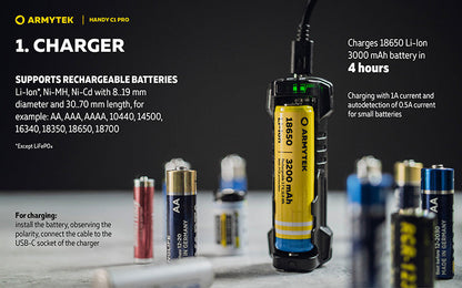 Chargeur Universel Armytek Handy C1 Pro USB-C - 2 en 1 - Powerbank - Li-Ion et Ni-MH