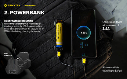 Chargeur Universel Armytek Handy C1 Pro USB-C - 2 en 1 - Powerbank - Li-Ion et Ni-MH