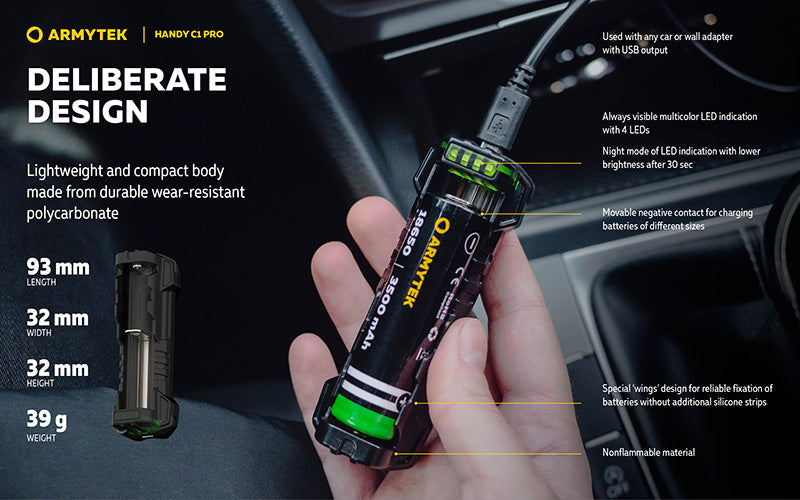 Chargeur Universel Armytek Handy C1 Pro USB-C - 2 en 1 - Powerbank - Li-Ion et Ni-MH