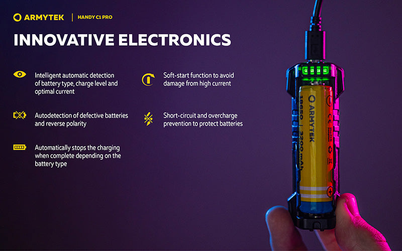 Chargeur Universel Armytek Handy C1 Pro USB-C - 2 en 1 - Powerbank - Li-Ion et Ni-MH