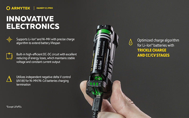 Chargeur Universel Armytek Handy C1 Pro USB-C - 2 en 1 - Powerbank - Li-Ion et Ni-MH