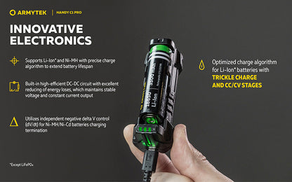 Chargeur Universel Armytek Handy C1 Pro USB-C - 2 en 1 - Powerbank - Li-Ion et Ni-MH