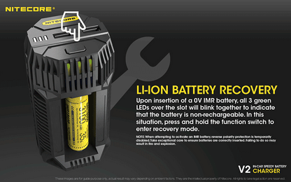 Chargeur de voiture Nitecore V2 pour batteries Li-ion/IMR  NYCTALOPE  
