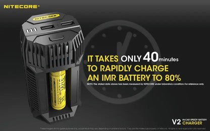 Chargeur de voiture Nitecore V2 pour batteries Li-ion/IMR  NYCTALOPE  