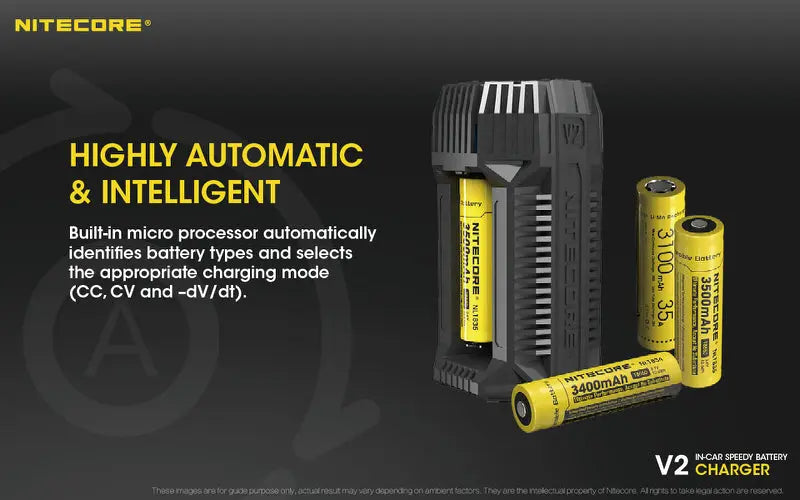 Chargeur de voiture Nitecore V2 pour batteries Li-ion/IMR  NYCTALOPE  