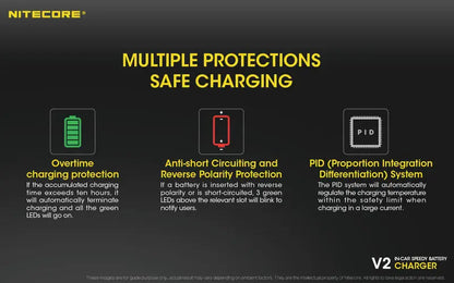 Chargeur de voiture Nitecore V2 pour batteries Li-ion/IMR  NYCTALOPE  